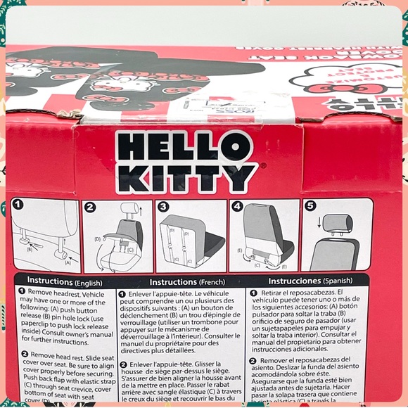New HELLO KITTY w BOWS Set of 2 Lowback Car SEAT COVERS w Vehicle Headrest Cover - Picture 7 of 10